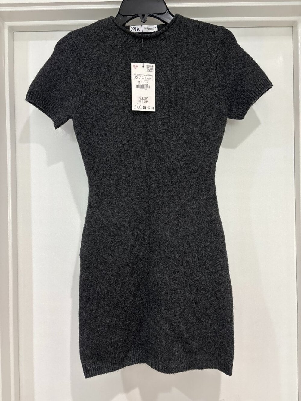 NEW Zara Mini Sweater Dress Sz XS Charcoal Gray Short Sleeve